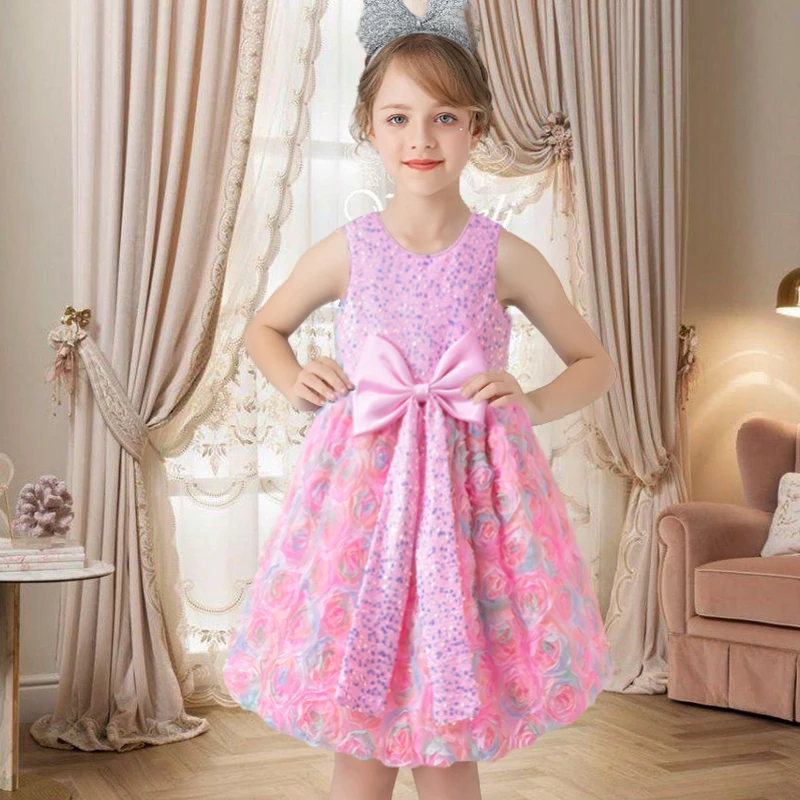 

1-5 Yrs Girls Dress Kids Sequins Elegant Princess Dress for Wedding Party Toddler Girls Birthday Ball Gowns Baby Girl Bow Dresse