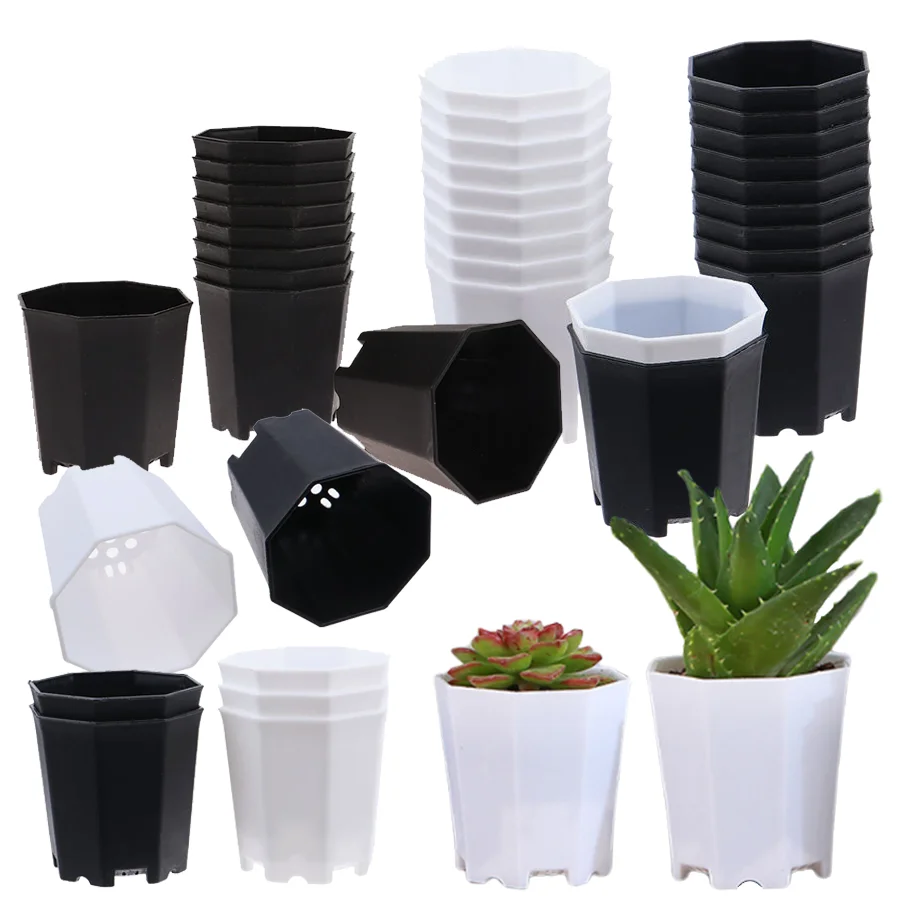 Vaso de flores octogonal de plástico, 10/20 peças, vaso para plantas suculentas, vaso para viveiro, interior, exterior, varanda, jardim, escritório, suprimentos de decoração xjm
