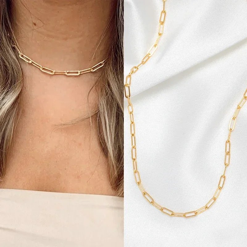 Fashion Golden Color Stainless Steel Paperclip Link Necklace Women Chain Choker for Woman Men Necklace Jewelry Gift 2024