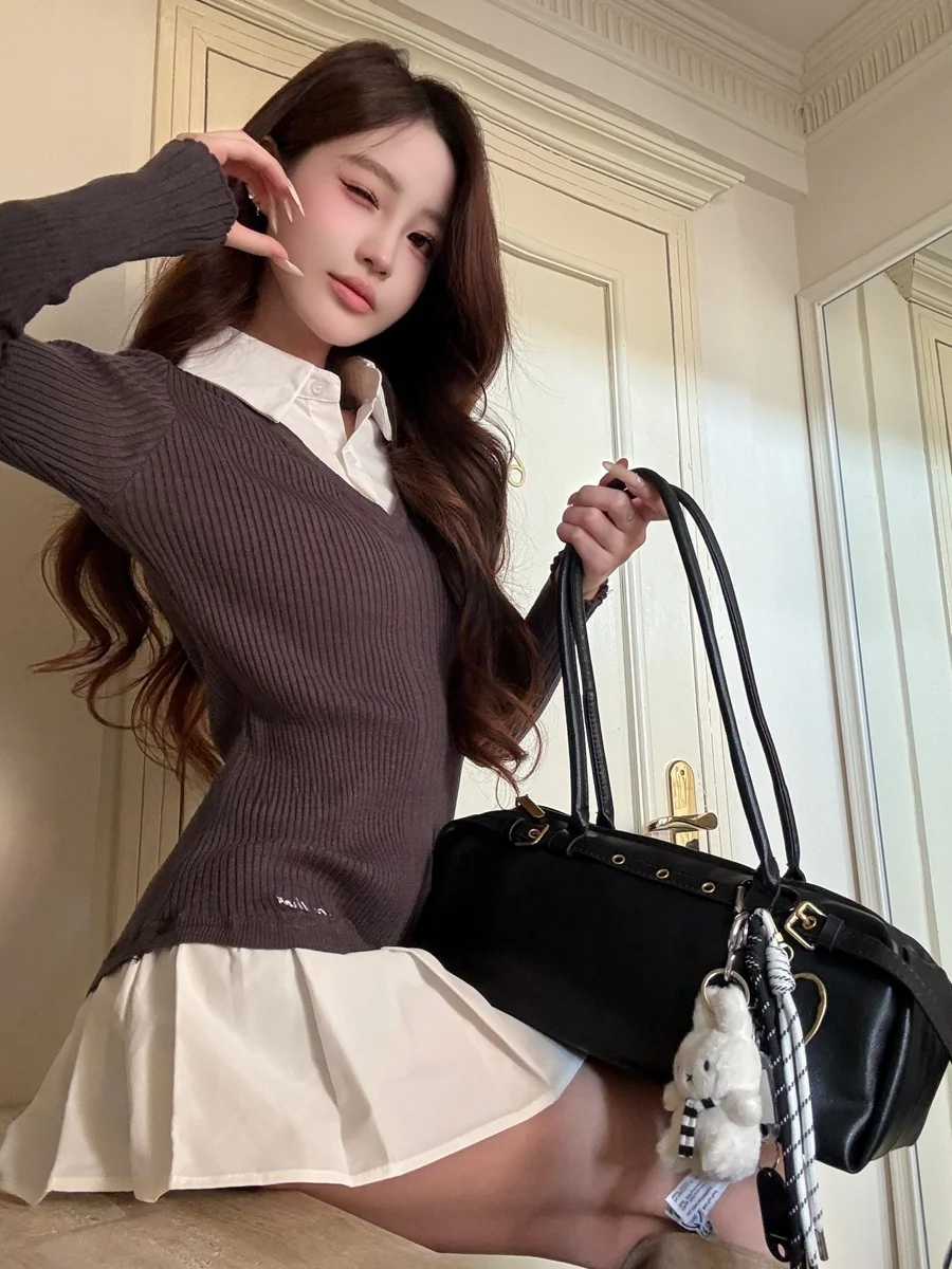 

Juuye Faionable Retro Satchel Bag Women's Underarm French Bread Bag Commuter oulder Bag Soft Handle Zipper Closure