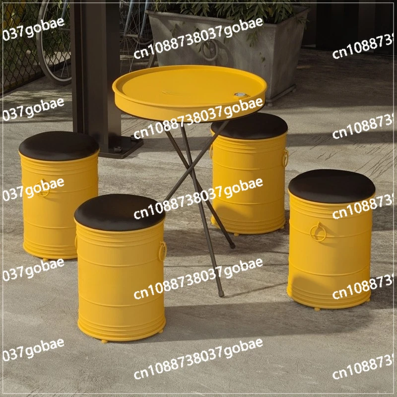 

Дизайн масляного барабана, креативные барные столы и стулья, круглый стул из кованого железа в стиле ретро, небольшой круглый стол для переговоров