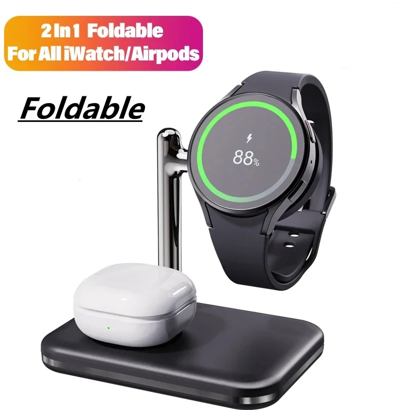 แผ่นชาร์จไร้สายแบบ2 in 1สำหรับ Apple Watch 9 8 7 Samsung WATCH 6 5 4 Pro หูฟังบลูทูธไร้สายได้อย่างรวดเร็ว