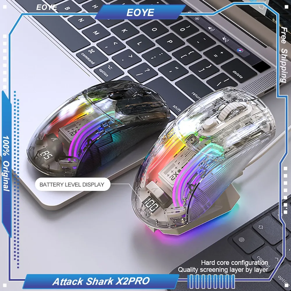 

Attack Shark X2PRO Mouse RGB Illuminated Wireless Bluetooth Tri-mode Transparent Gaming with Screen Optical Adjustable DPl