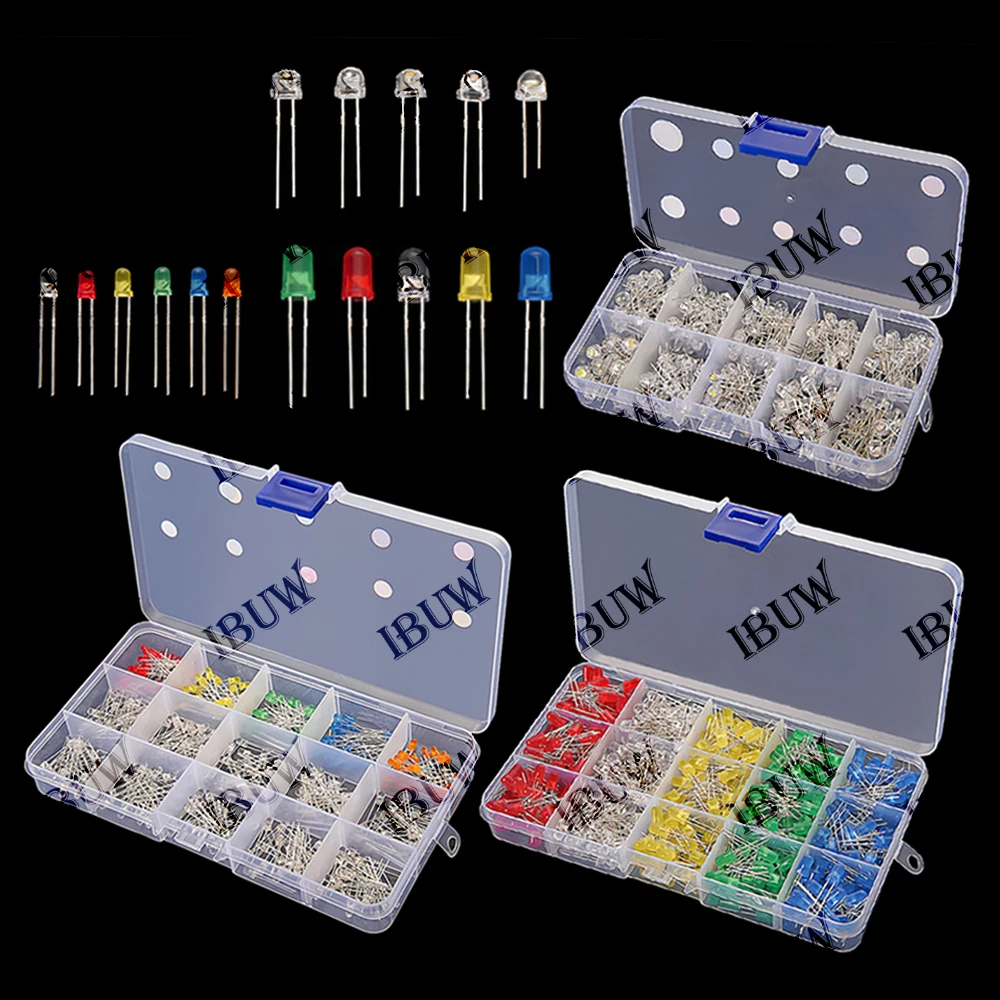 3MM 5MM F3 F5 LED Diode Assorted Kit White Green Red Blue Yellow Orange Luminous LED Light Emitting Diodes Electronics