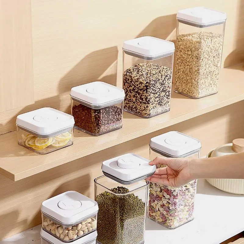 Recipientes herméticos para almacenamiento de cereales, tarros transparentes apilables para arroz, granos, frutas secas, organizadores de despensa de cocina