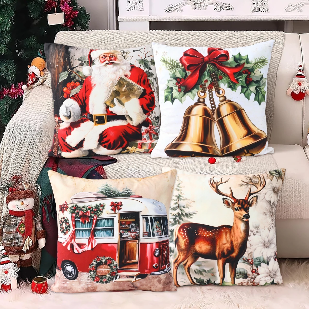 Christmas Peach Skin Pillowcase Merry Christmas Decoration for Home 2024 Xmas Throw Pillowcase Sofa Ornaments New Year Gift 2025