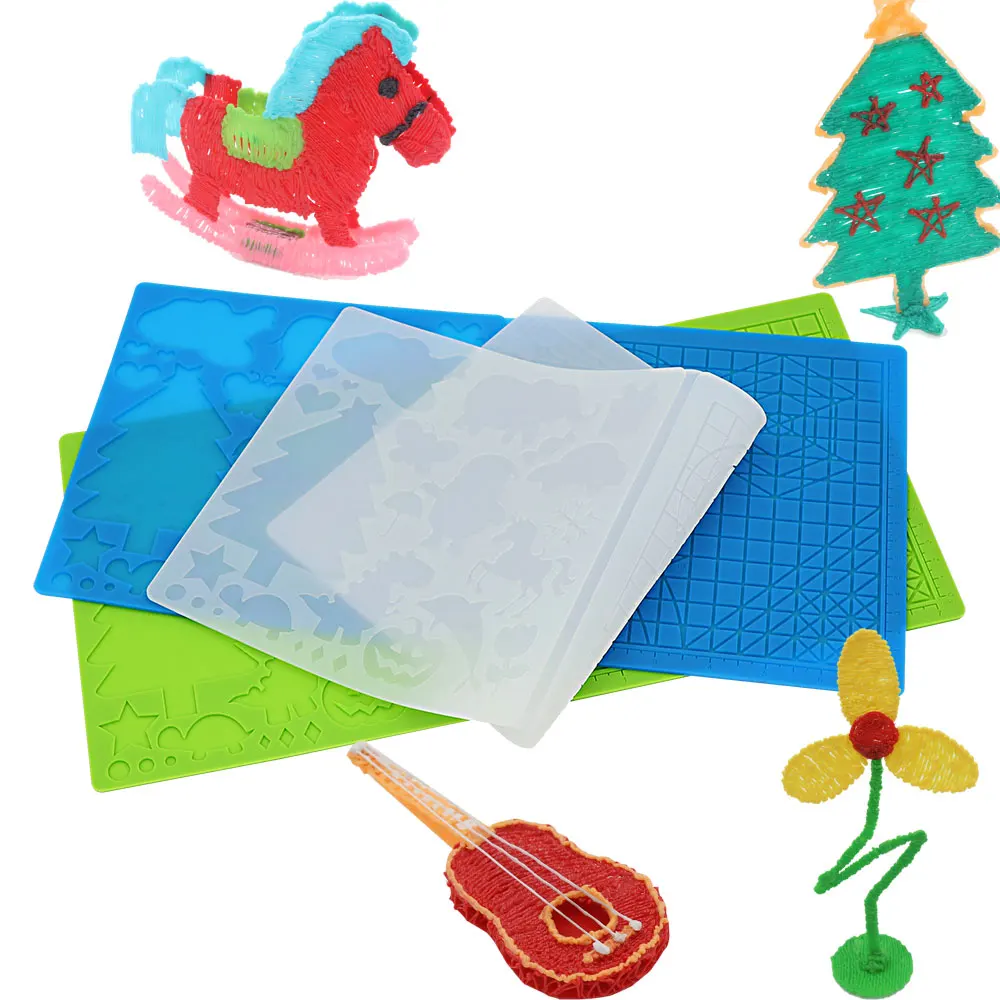 New 3D Printing Pad Durable Flexible Template Drawing Tool 3D Pen Pad with Finger Protector Silicone Pad 3D Pen Template DIY Toy