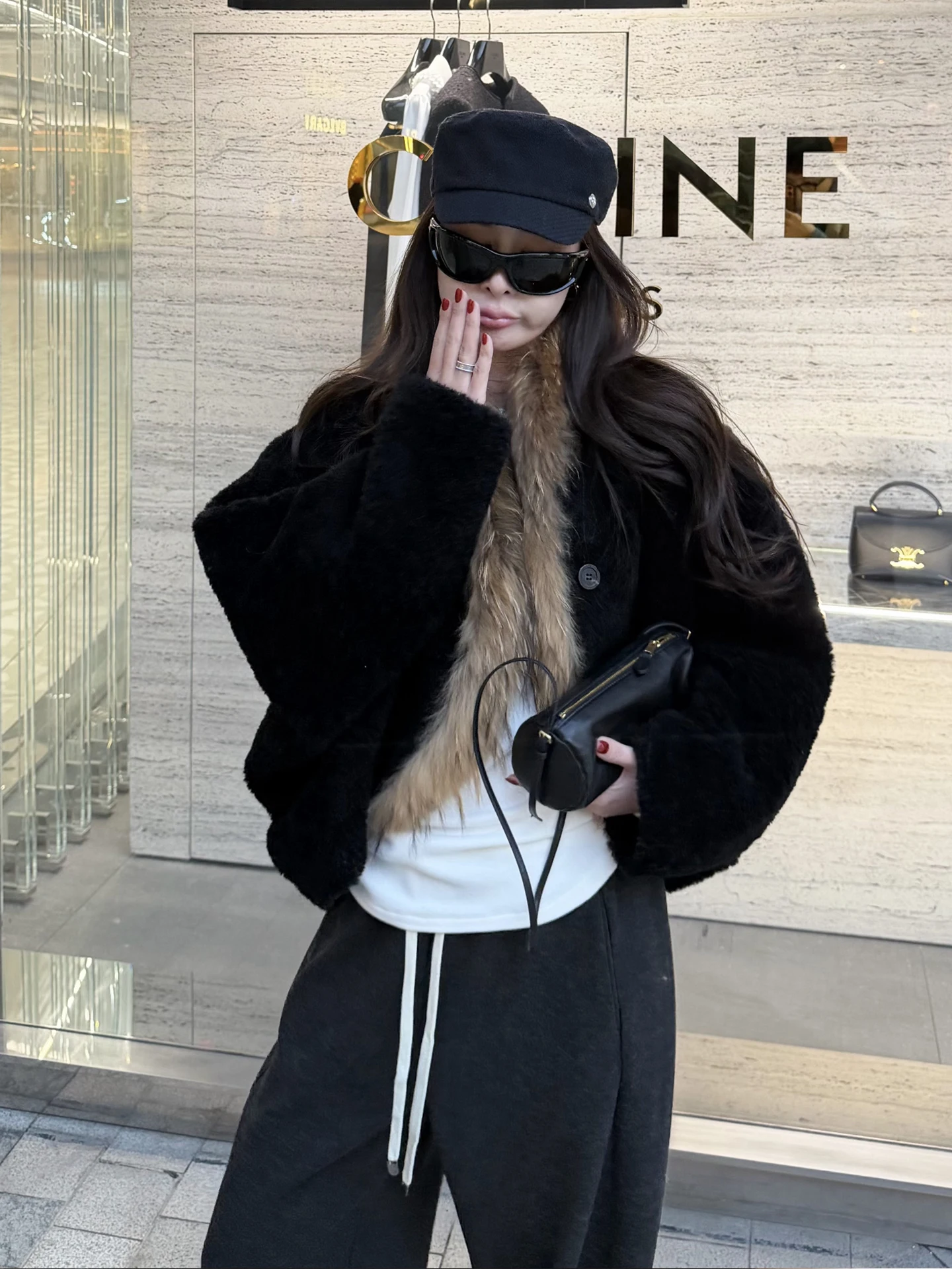 

Tingtings Women's Lamb Fur Coat Winter Warm High ade Hair Top Woolen Outerwear Full Skin Wool Leather Inteated