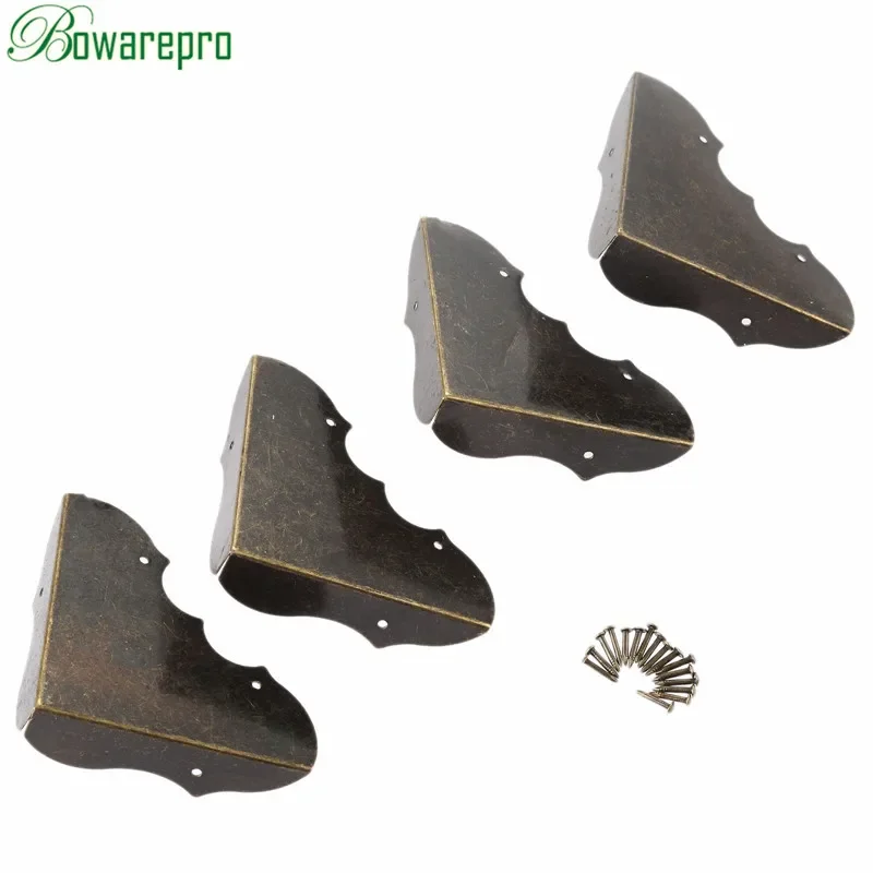 bowarepro 4Pcs Fittings Antique Corner Bracket Jewelry Wooden Box Feet Leg Corner Decorative Protector Furniture Hardware+Nails