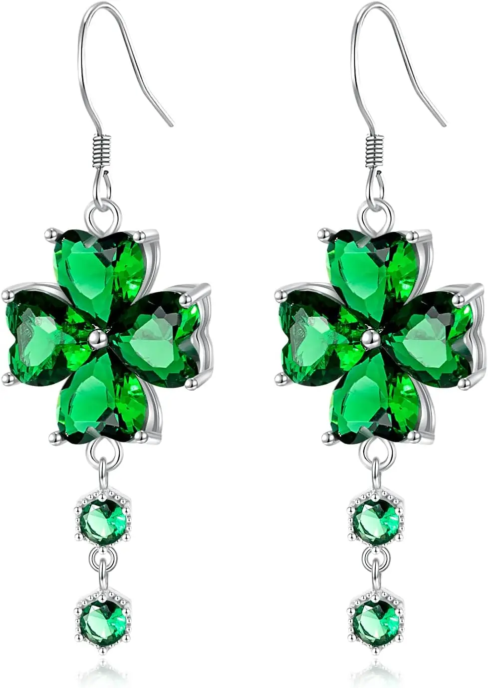 Green Rhinestone Clover Shamrock Earrings Dangle St Patricks Day Earrings for Women Irish Festival Gifts