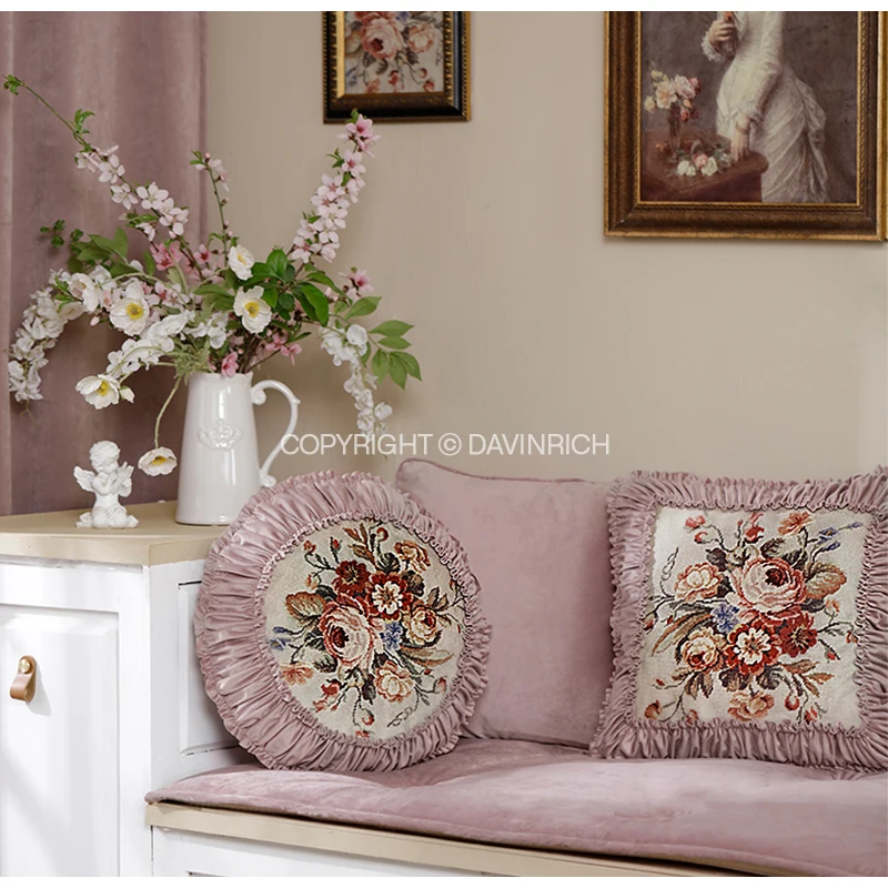 DAVINRICH Victorian Garden Ornate Pillow Cover Vintage Classy Lavender Luxury Damask Floral Pink Decorative Cushion Case 45x45cm