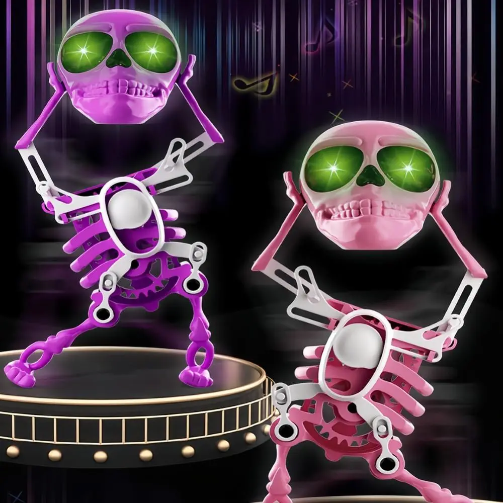 Luminous Dancing and Swinging 3D Skull Toy with Music Stress Relief Wind Up Skeletons with Lights Articulated Flexible Skeleton