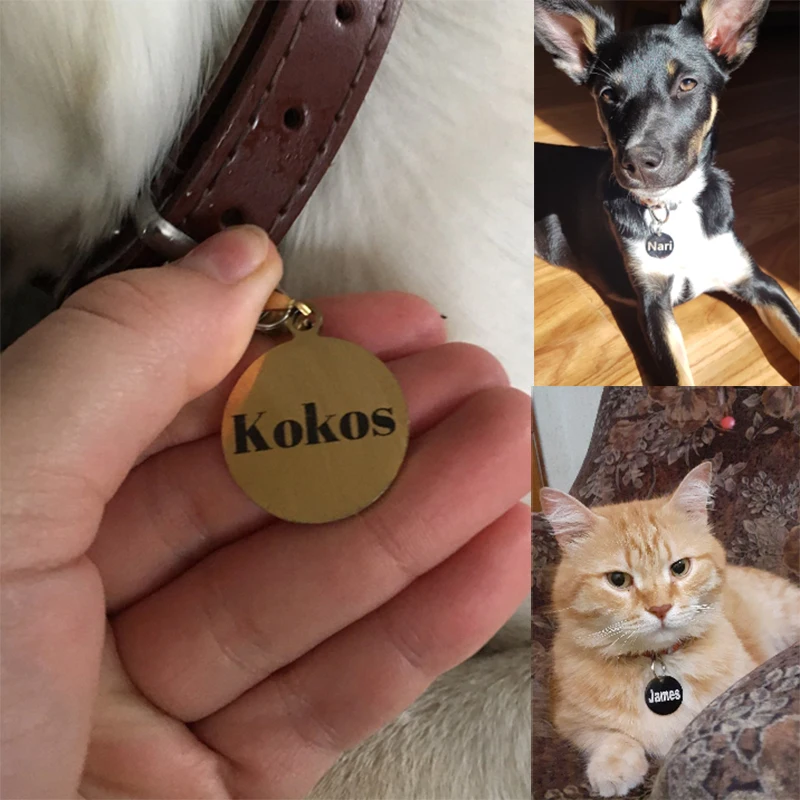 Circle Personalized Custom Dog ID Tag Collar Pattern Forest Cat Pendant Engraved Pet Necklace Chain Charm Supplies