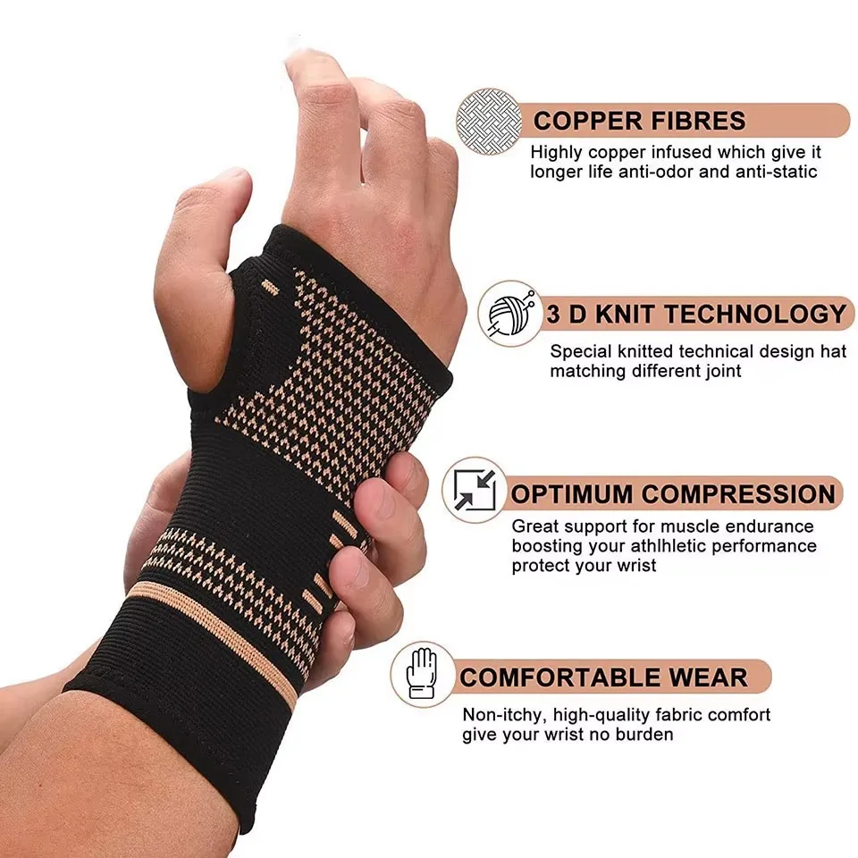 GOBYGO Copper Fiber Bracer Wrist Gym Support Wrist Brace Elastic Sport Bandage Wristband Hand Tennis Fitness Powerlifting Unisex image 2