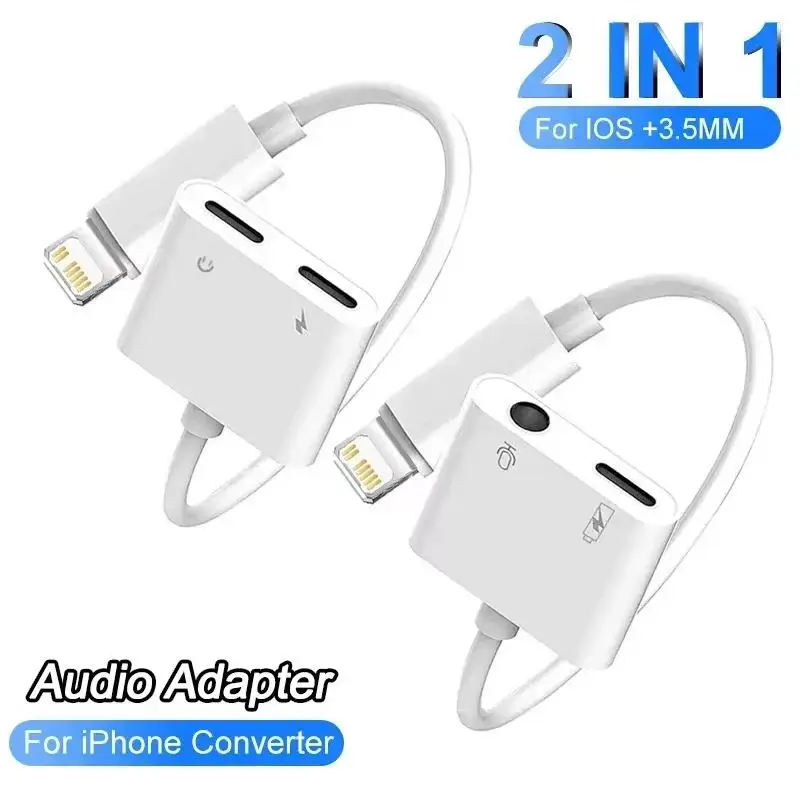 Audio Adapter For iPhone 14 13 12 11 Pro Max Aux Jack Headphone 3.5mm To Headphone Jack Charger Splitter Converter Accessories