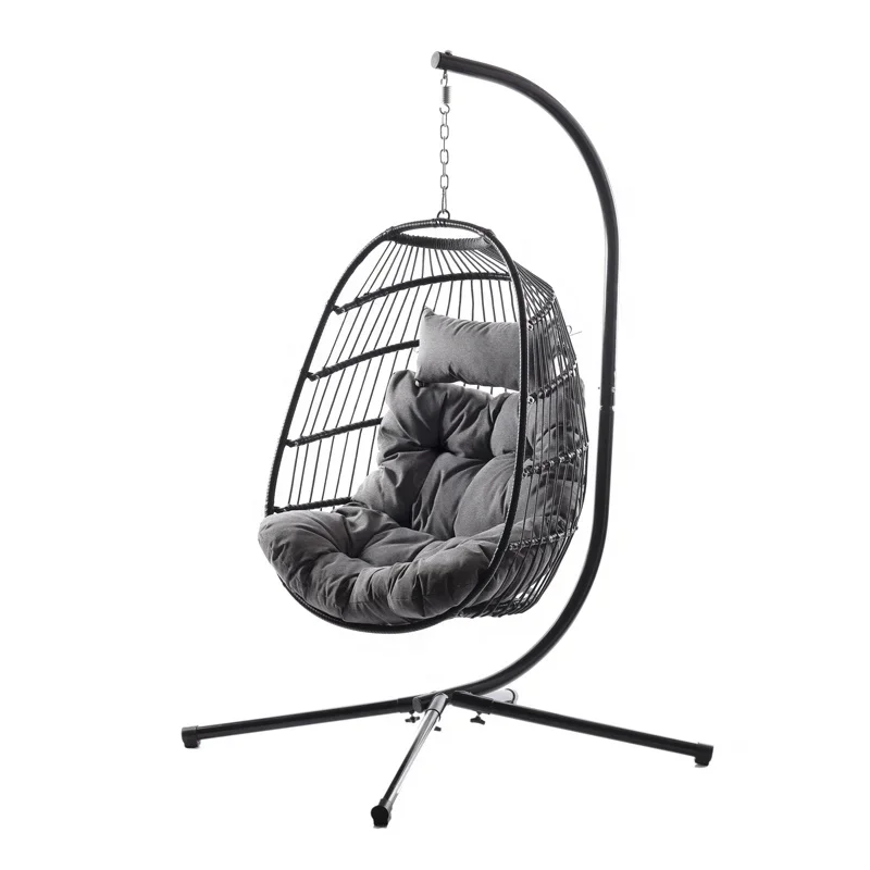 Foldable Hanging Egg Chair With Stand, Lounging Chair, Swing Hammock For Indoor Outdoor Bedroom Patio Garden