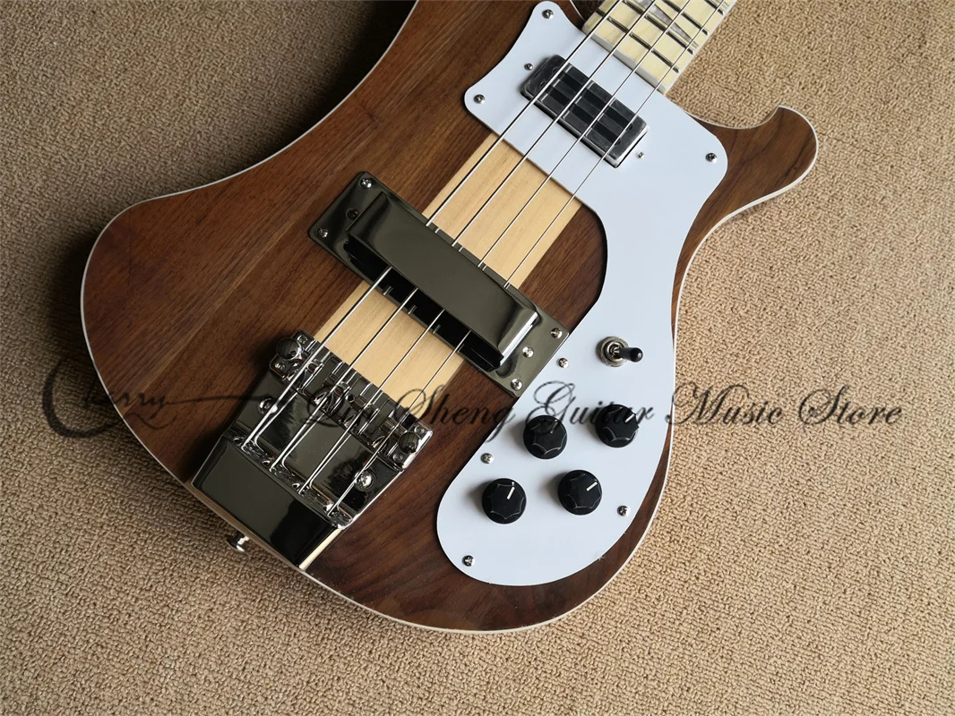 4003 electric bass guitar, maple through walnut body, maple fretboard white shell inlay, chrome buttons, fixed bridge