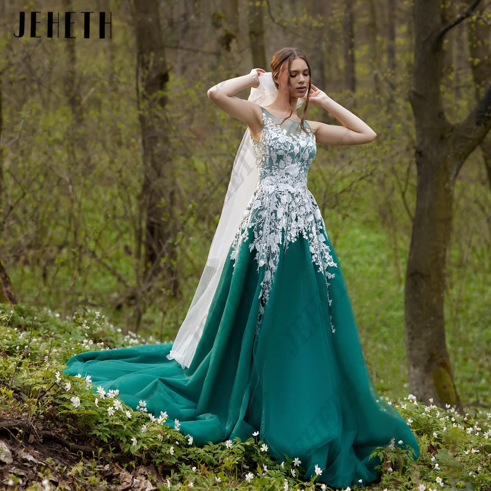 

JEHETH Customized Contrast Color Long Prom Dress For Women Sleeveless A Line Applique Lace Evening Party Gowns 2025 Sweep Train