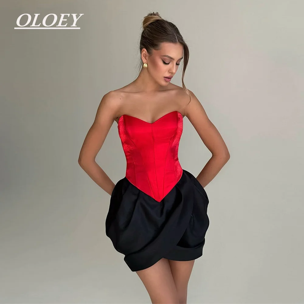 

OLOEY Modern Contrast Color Short Prom Cocktail Dress Sweetheart Neck Asymmetrical Mermaid Mini Wedding Party Gown Customized