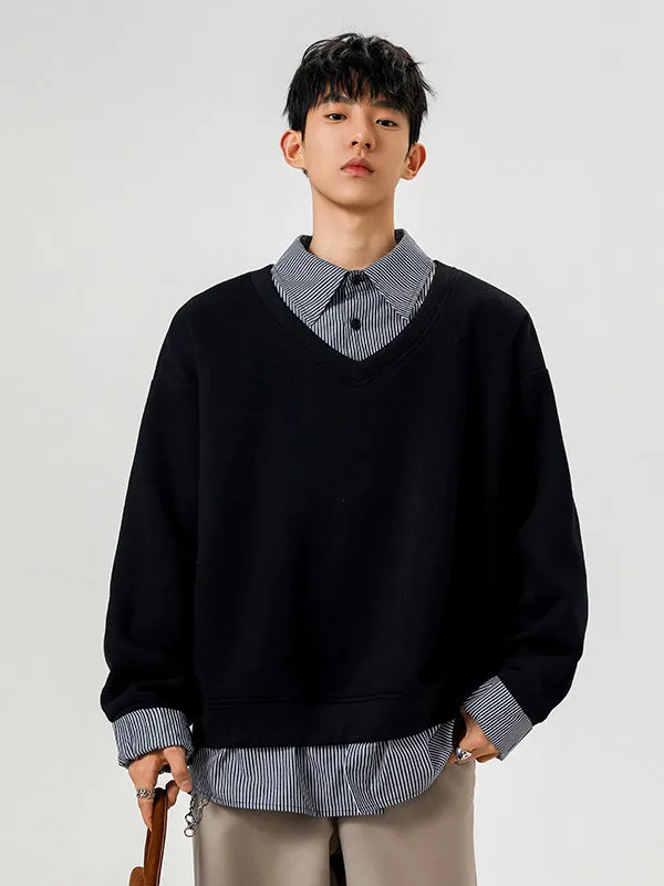 

Men's Long Sve Loose Fit Hoodie Patchwork irt Collar Casual Sle Polyester Cotton Blend Autumn Winter New Arrival