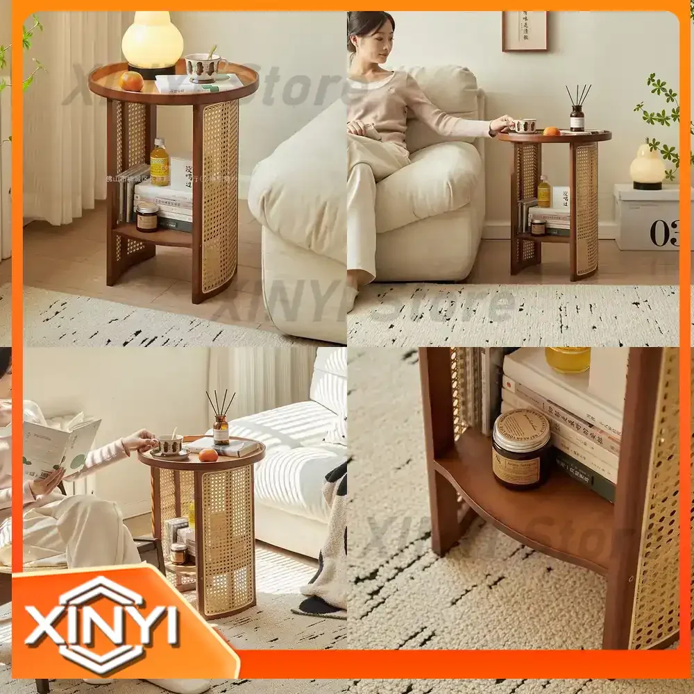 Woven Tea Table for Changyuebang Minimalist Wabi Sabi Style Round Side Table for Sofa Small Space Living Room Use