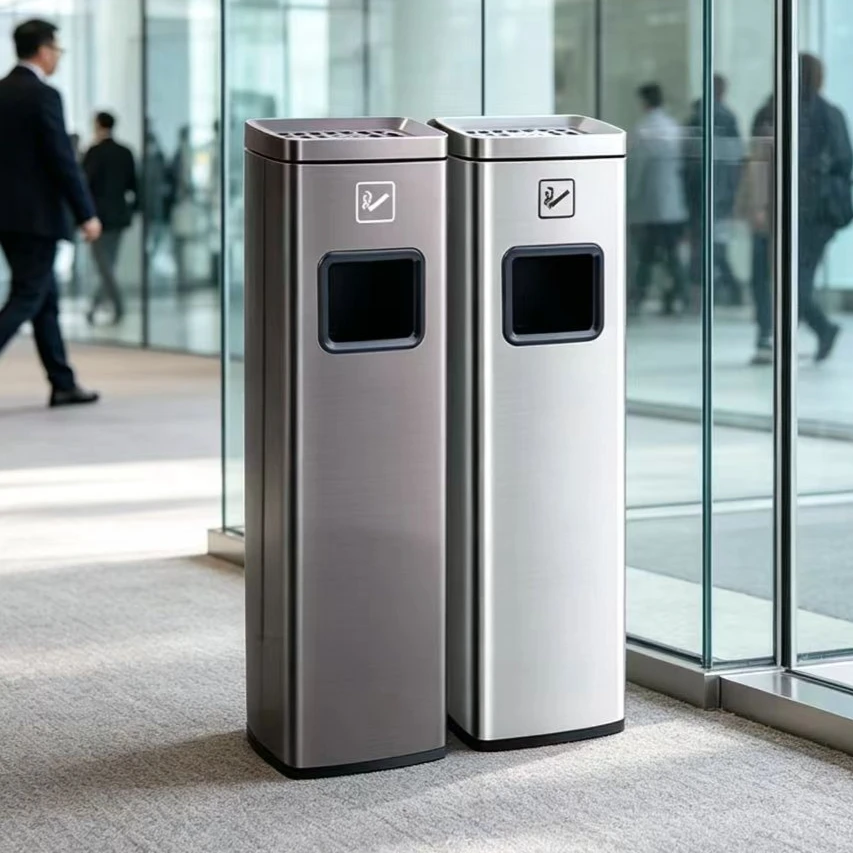 Stainless Steel Floor Standing Commercial Ashtray Pillar Outdoor Disposal Bin Hotel Lobby Elevator Corridor Smoking Waste Bucket