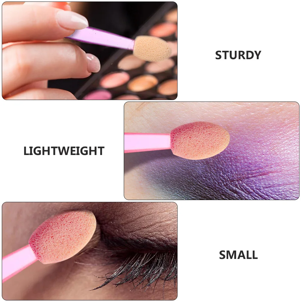 50Pcs Dual-Ended Eyeshadow Brushes Plastic Sticks Soft Latex Tips Eye Makeup Tools for Professional Beauty Makeup Artist