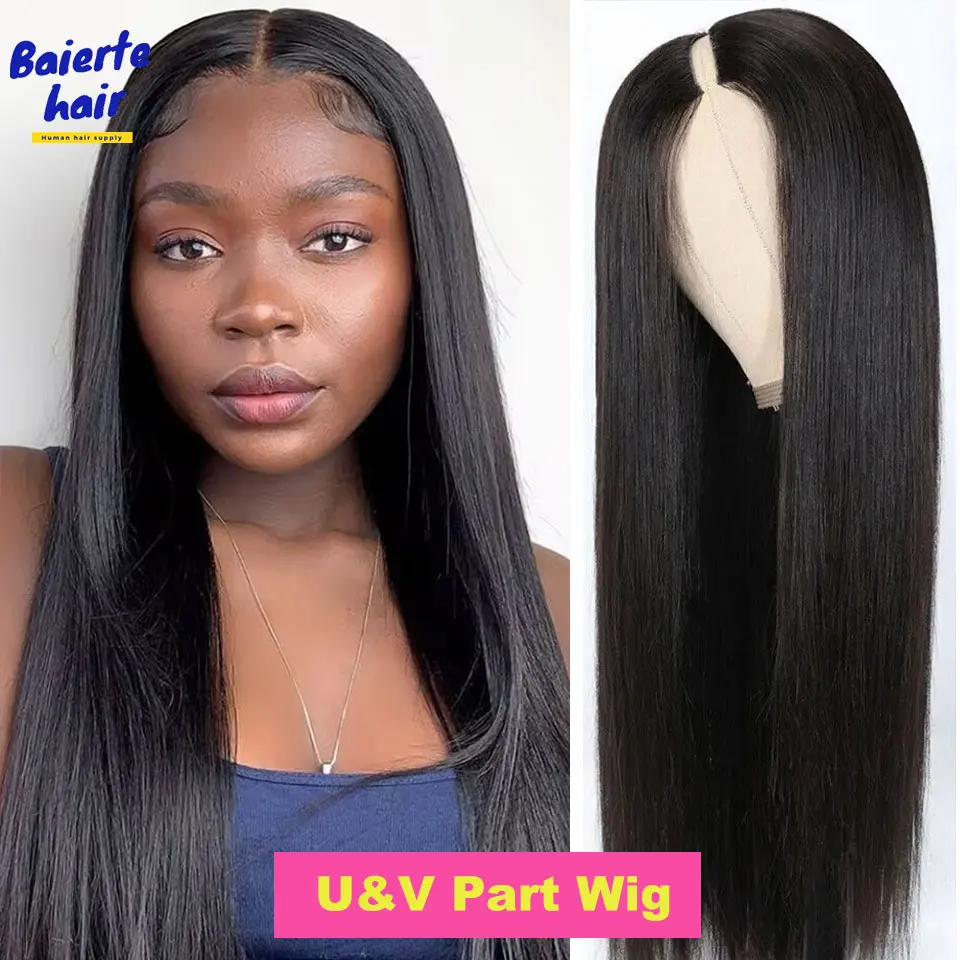 V Part Wigs Human Hair 30 34 Inch Remy Brazilian No Glue Straight Hair Wigs No Leave Out No Glue Upgrade U Part Human Hair Wigs