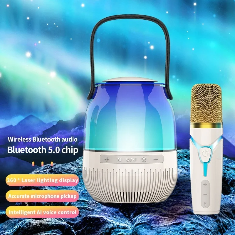 Portable Karaoke Camping Light Bluetooth Speakers TWS Stereo Subwoofer With Wireless Microphone For Family Ktv Party Music Box