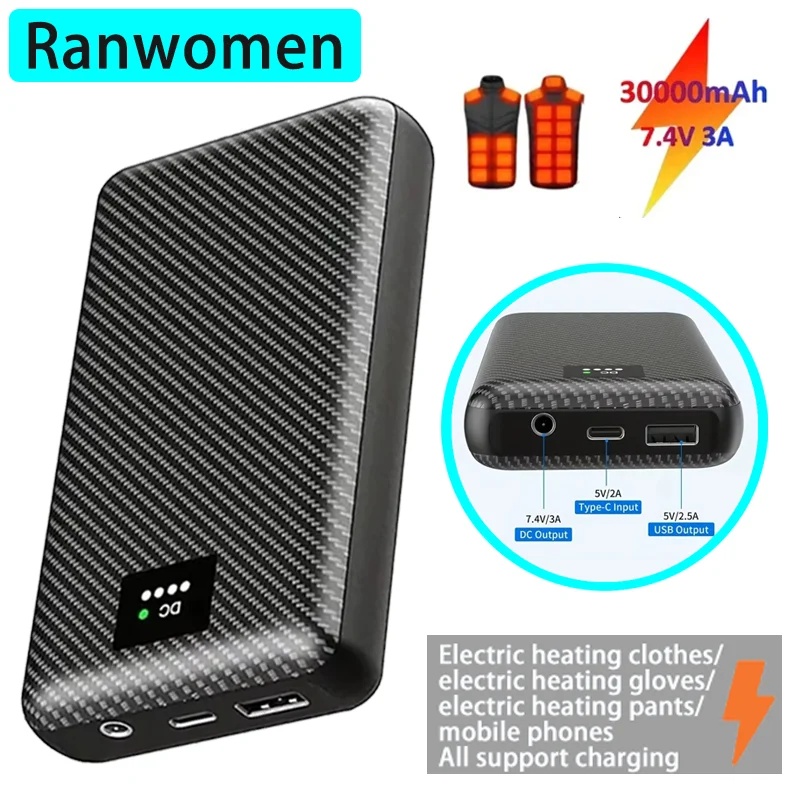 Powerbank 40000mAh DC 7.4V Heating Portable Mobile Power Supply for Heating Jacket Gloves Electric Heating Equipment Power Bank