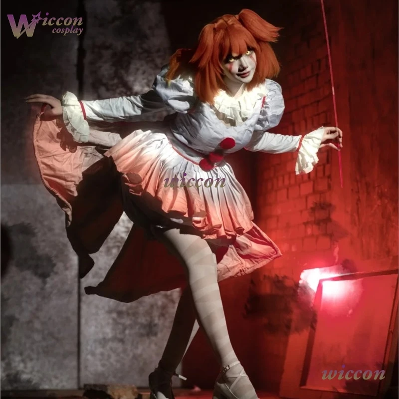 

whuu/ Clown Cosplay Costume Halloween Party Full Set Scary Jester Makeup Kit Game Horror Performance Collection Party Lolita