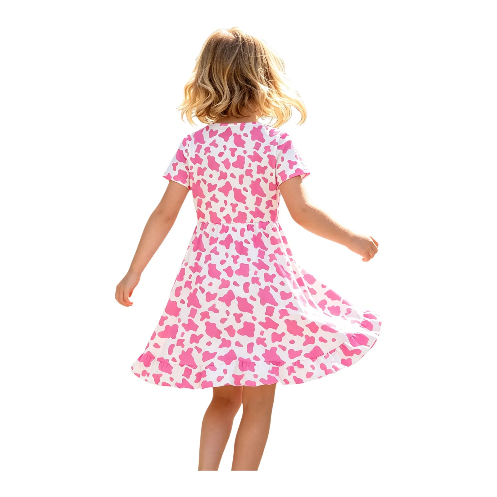 Kids Girls Cute Printed Ruffle Dress Short Sleeve Zipper Chest Treatment Dress Special Needs Patient Nursing Gown Casual Wear