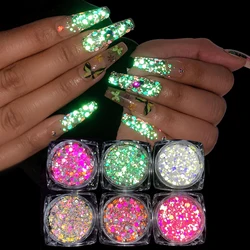 6pcs/set Reflective Flash Glitter Nail Powder Flash Disco Crystal Diamond Chrome Pigment Dipping Powder Dazzling Party Sparkly