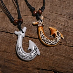 FX003 New Zealand Maori bone necklace Fish Hook pendant man Choker Retro Jewelry Imitation Yak Bone necklace Amulet Gift