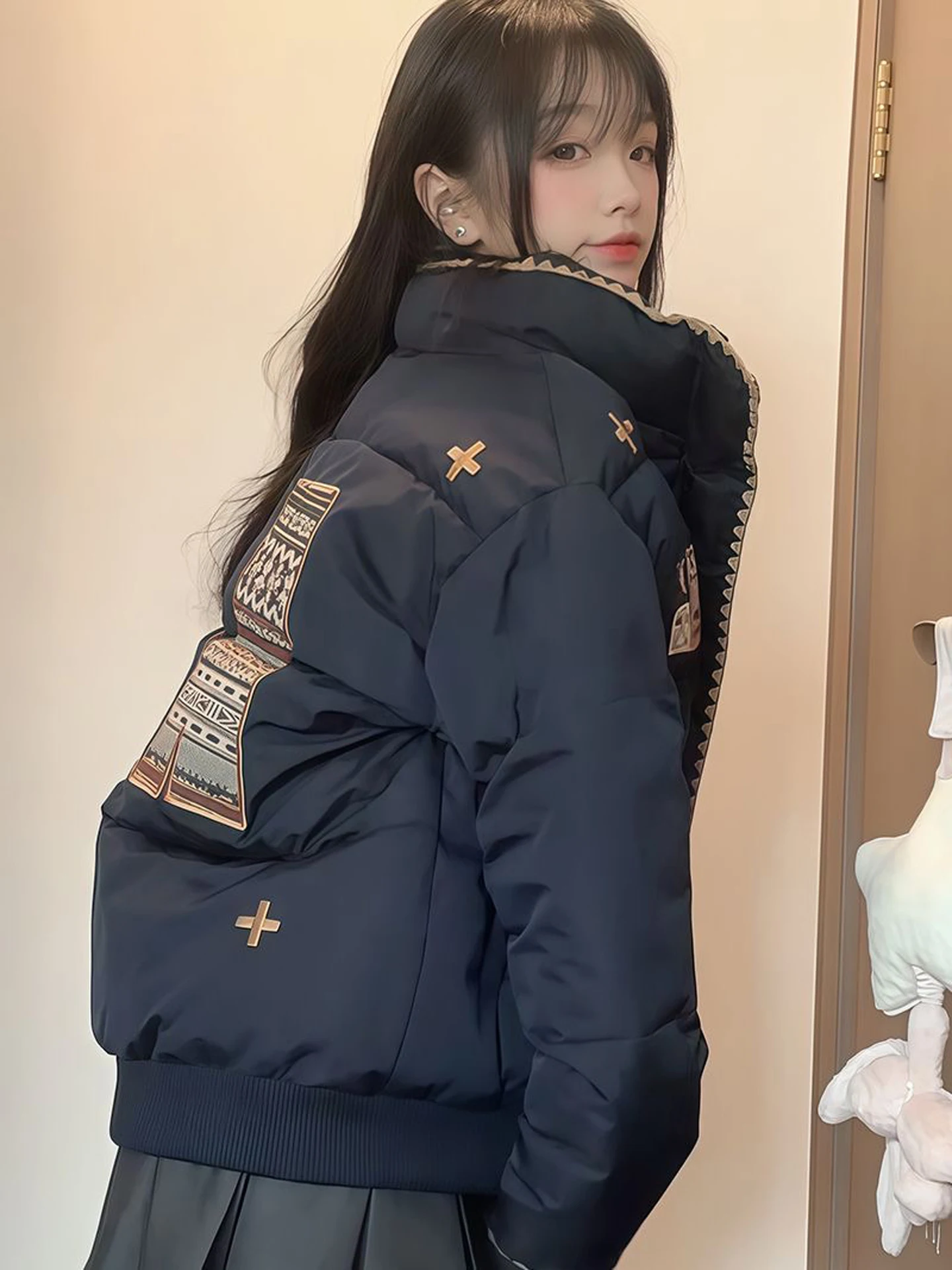 화이트 오트 다운 자트 여성용 겨울 2025 신상 한국 버전 소형 사이즈 슈퍼 귀여운 겨울 외투