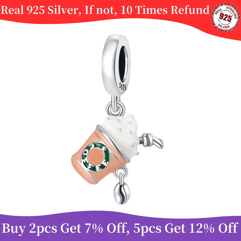 Fit Original Bracelet Inlaid Zircon Beads Charms Real 925 Sterling Silver Iced Mocha Dangle Pendants Bangle Jewelry