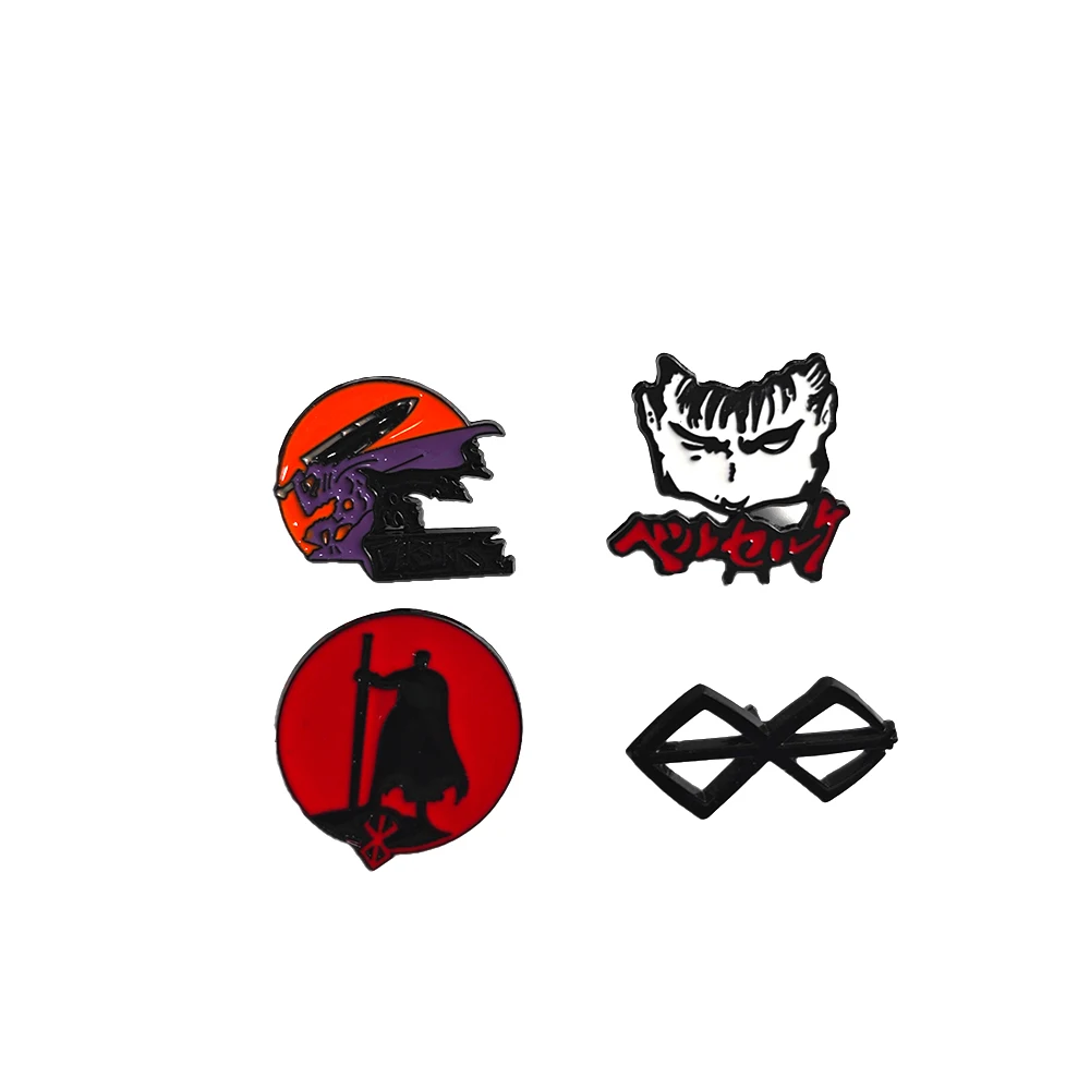 Juego de 4 Broches Clásicos de Anime Japonés Berserk, Broches de Dibujos Animados de Guts para Mochila, Sombrero, Ropa, Accesorios, Insignias, Joyería, Regalos