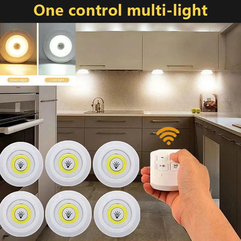 Lampu bawah kabinet LED dapat diredupkan dengan Remote Control lampu lemari LED lampu lemari pakaian Kamar Mandi lampu malam