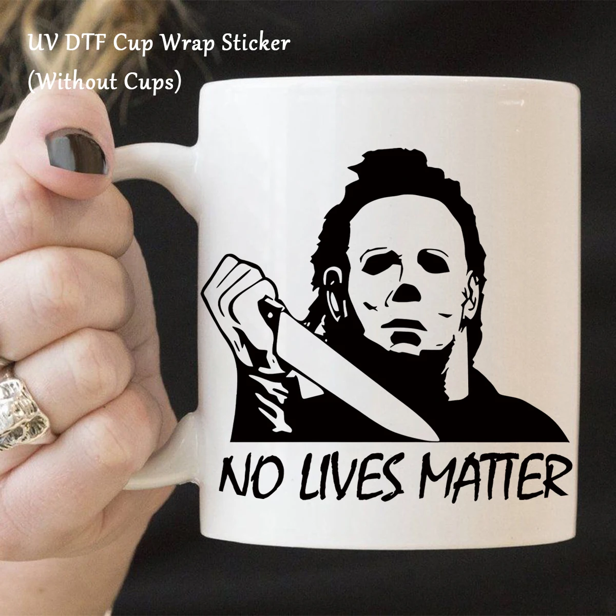 1pc Michael Myers Theme UV Transfer Sticker,Horror UV DTF Cup Wrap Decals for Mark Cup Glass Can,Waterproof Stickers DIY Crafts