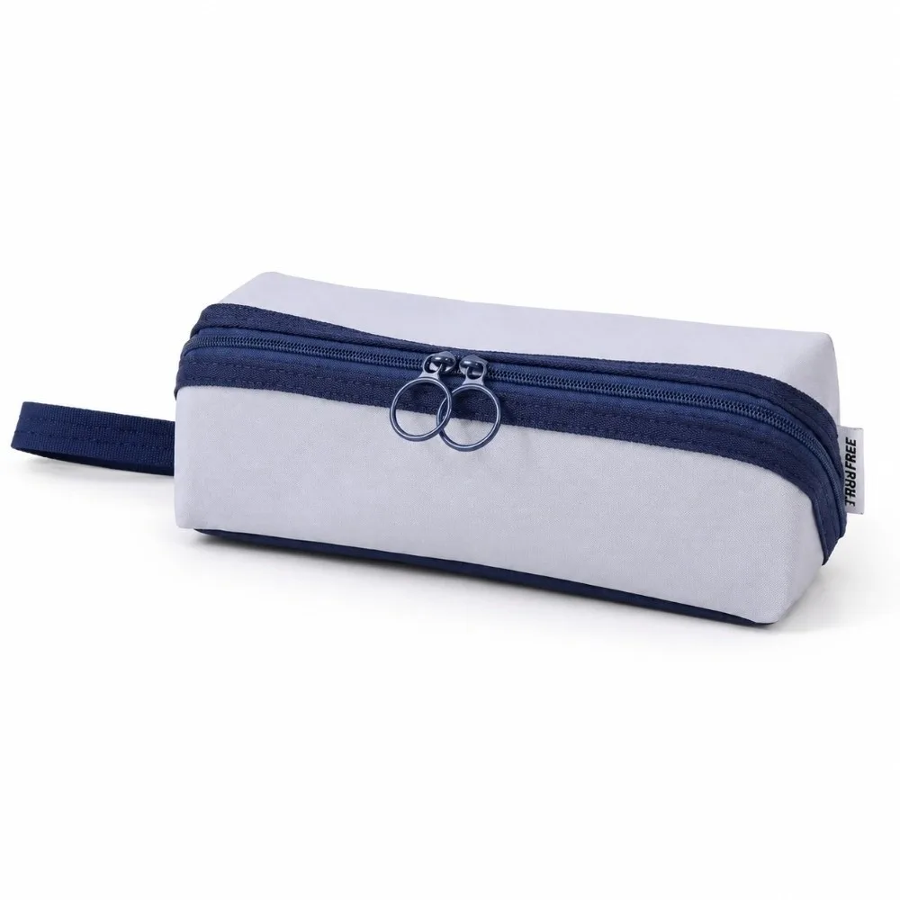 New PU Pen Bag Solid Color Zipper Design Stationery Bag Large Capacity Portable Pen Box School Office