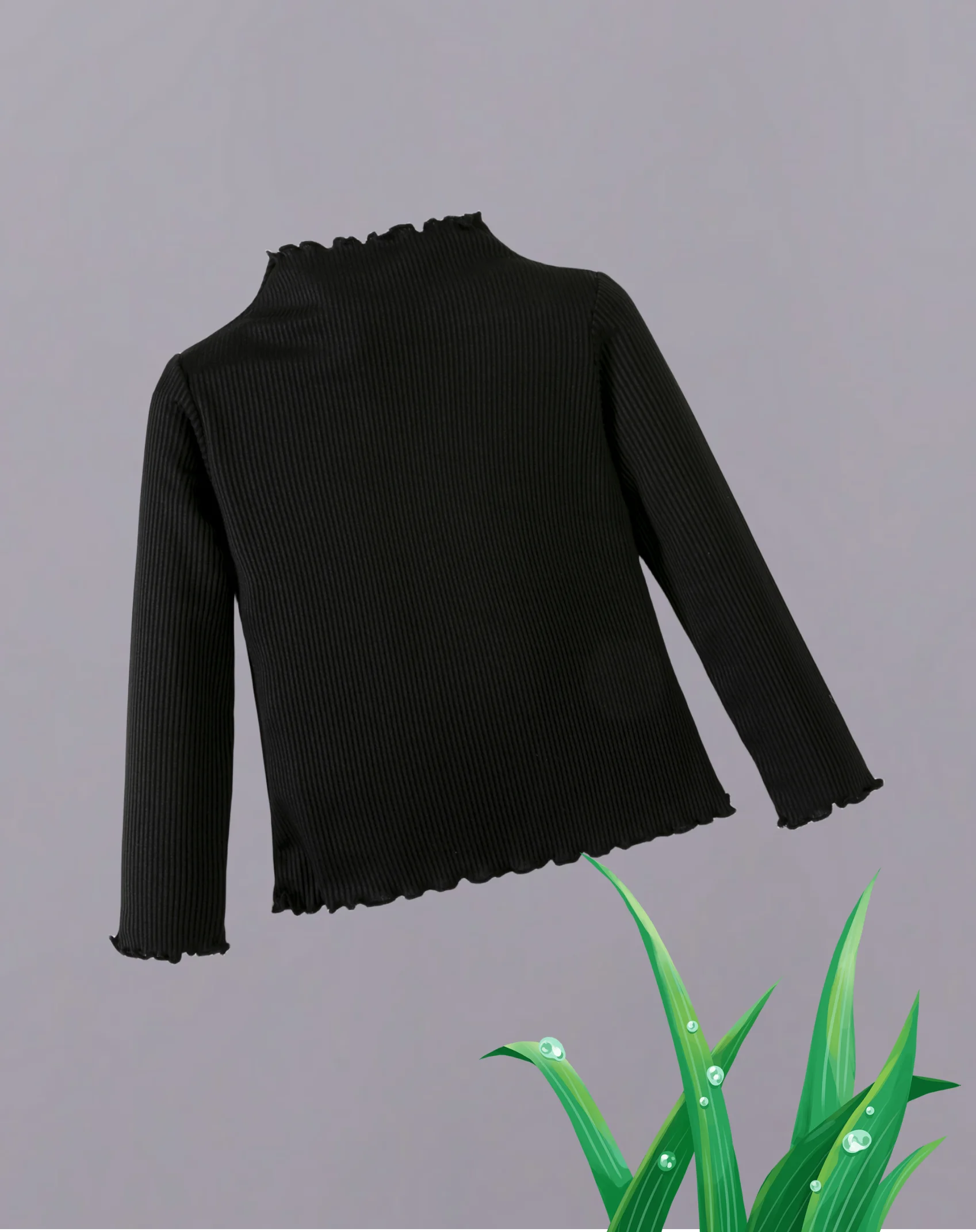 Sexy stylish black turtleneck sweater - ribbed design, lace neckline and cuffs