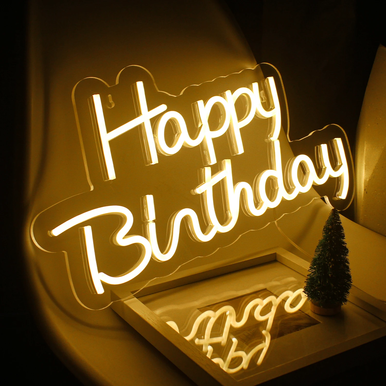 Imagem -02 - Happy Birthday Neon Led Sign Warm Lights Art Room Decoration Birthday Party Quarto Usb Powered Lâmpada de Parede Letter Logo