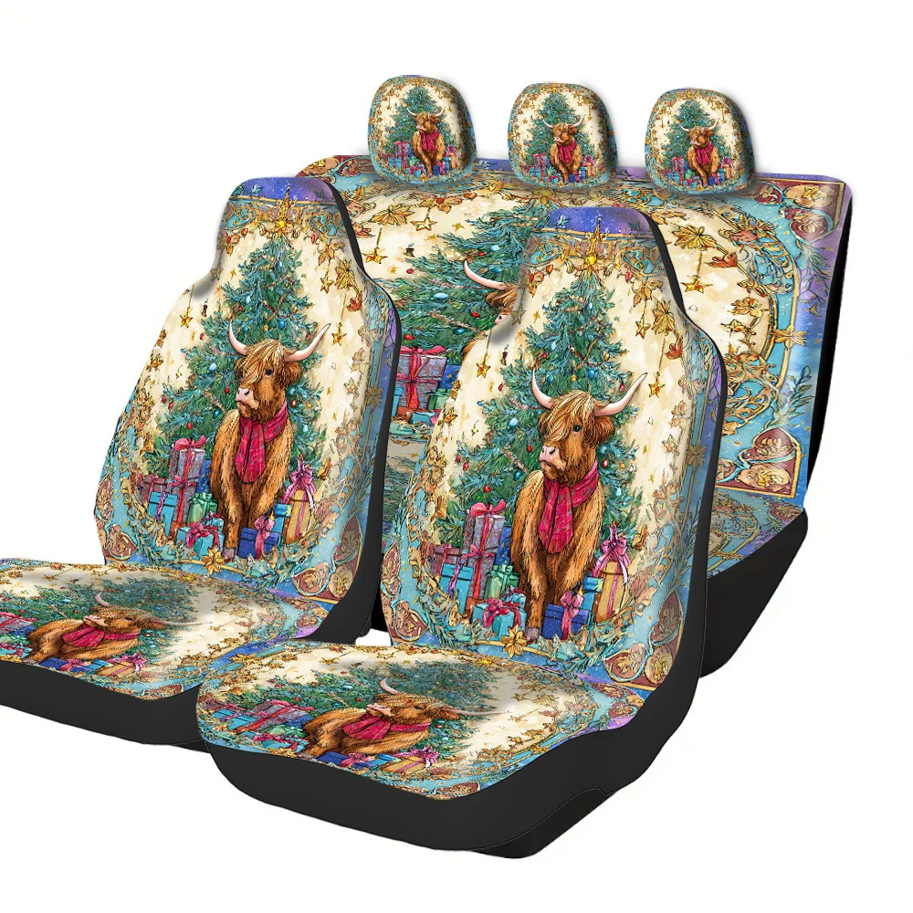 2-5 Seat Set Car Seat Covers Fit Premium Truck SUV Off-road Car Compatible Festive Cow Print For Halloween Christmas New Year E