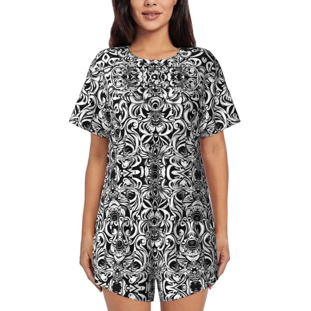 

Пижамы с принтом в стиле барокко, белые винтажные пижамные комплекты с короткими рукавами и цветочным принтом, летняя одежда для сна на заказ, идея подарка