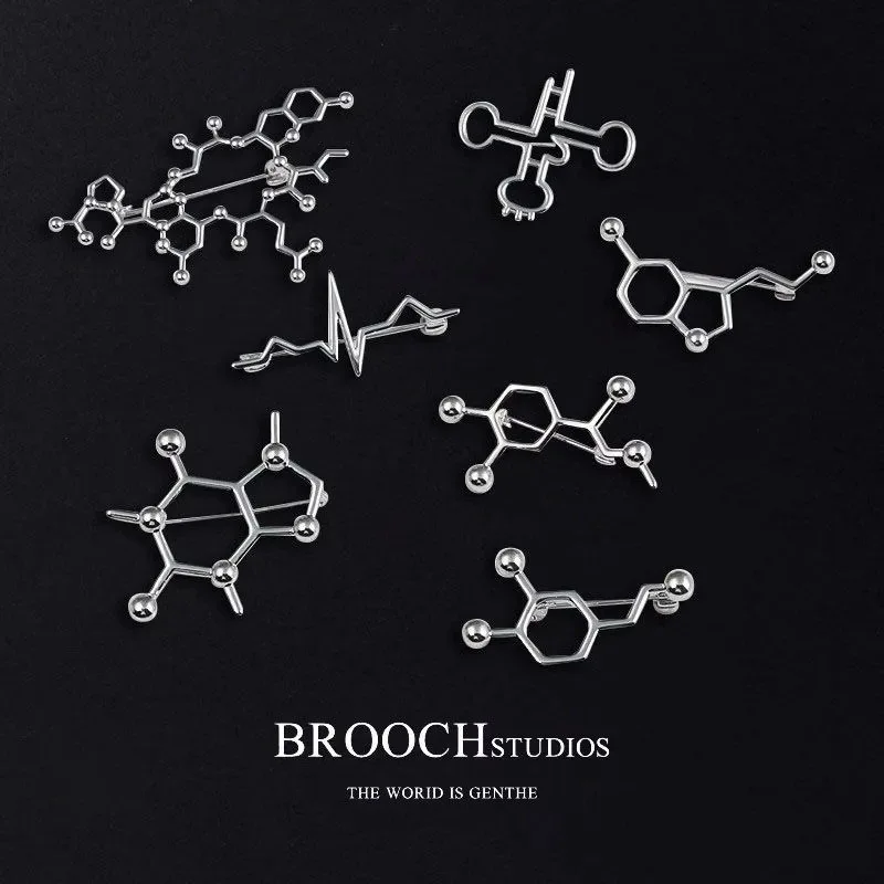 Biological Dopamine Molecule Pin New Chemical Series Brooch Creative Cartoon Styling Geometry Molecular Jewelry Decor Gift Badge