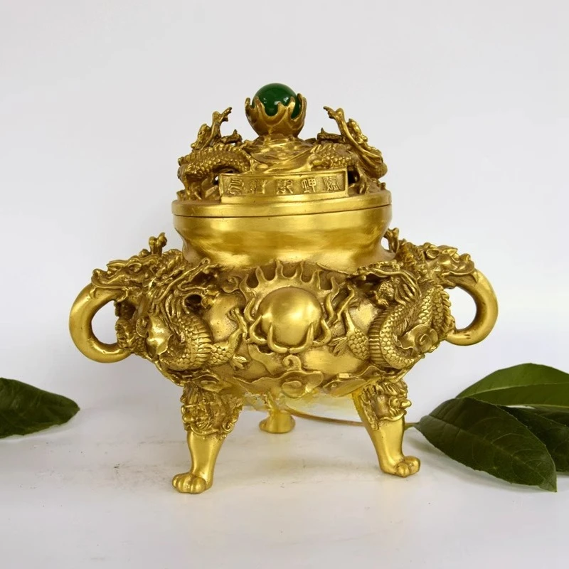 

Brass Small Pure Copper Kowloon Incense Burner Ding Nine Revolutions Qinglong Qiankun Ding Large Hollow Incense
