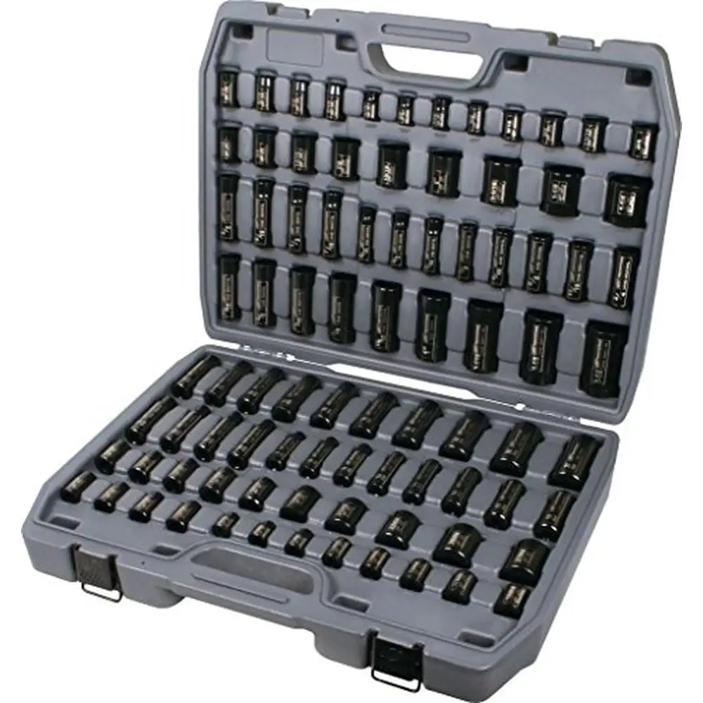 86-Piece Metric and SAE Combo Impact Socket Set High Torque Applications Chromoly Steel Laser-Etched Size Labeling Square Drive