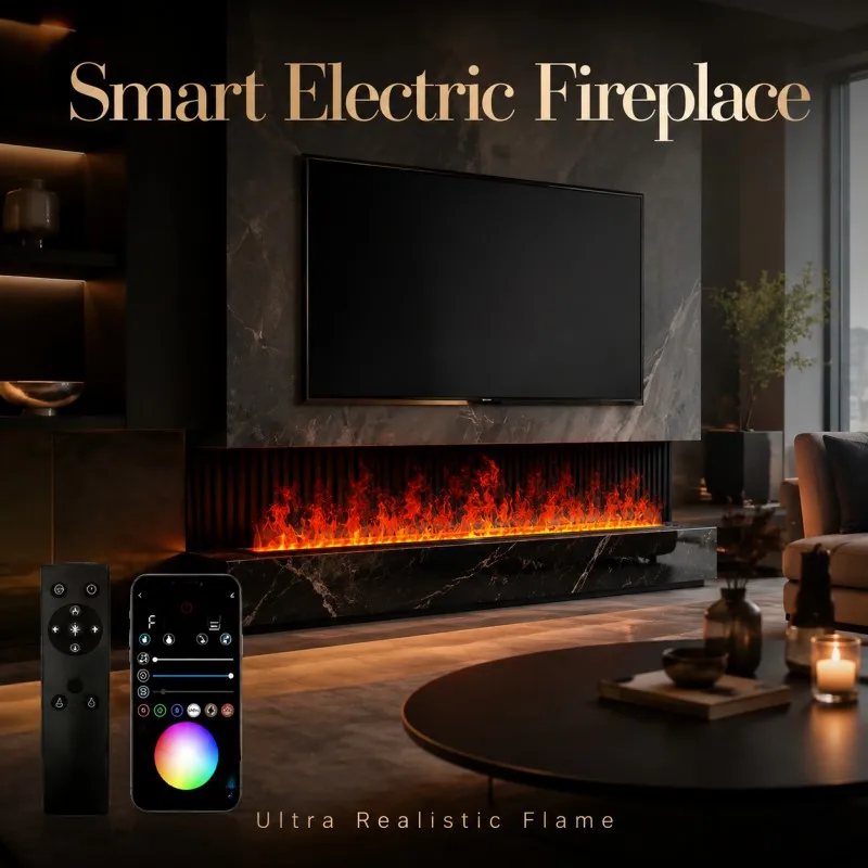 150cm Smart Remote Control Water Vapor Fireplace 3D Flame Simulation Adjustable Flame Fireplace Scandinavian Home Fireplace