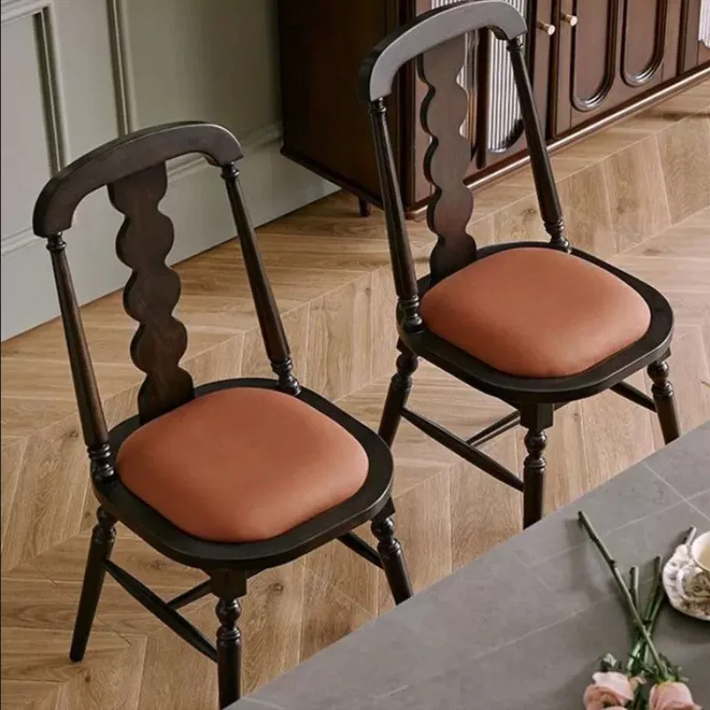 French vintage second-hand dining chairs chairs for home use Solid wood American backrest rattan light luxury simple restaurant