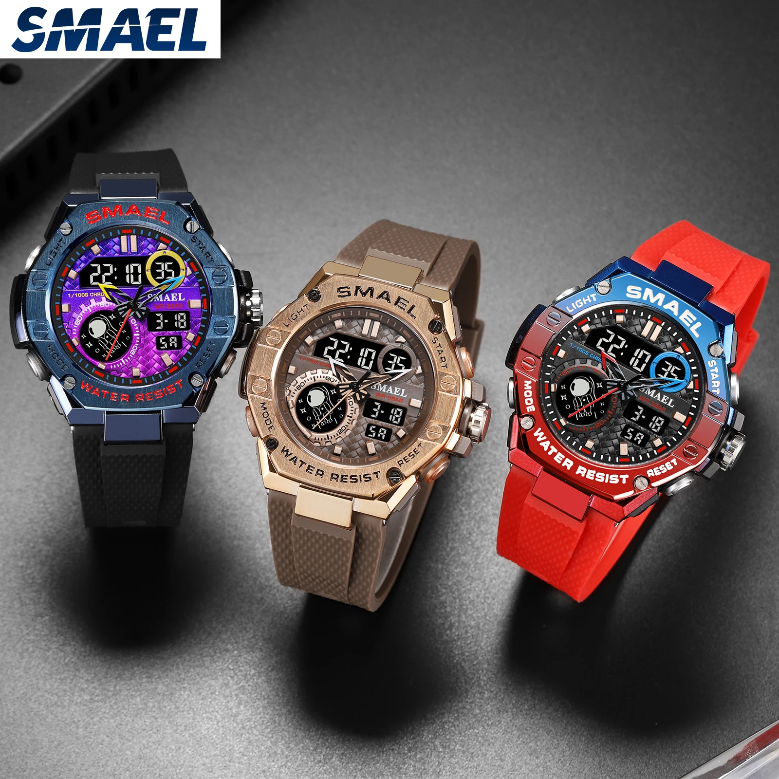 SMAEL-reloj deportivo para hombre, cronómetro de cuarzo Digital, resistente al agua, marca de moda, militar, 8068